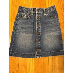 Hollister California High Rise Denim Button Front A Line Mini Skirt Size 0 W24
